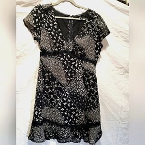 Ultra Femine Fit&Flare, 100% Polyester, Mini In Black&White Floral Print, Size L